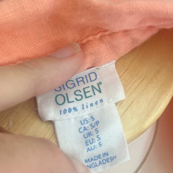 Peach 100% Linen Tunic, natural brown buttons size small - Picture 9 of 10